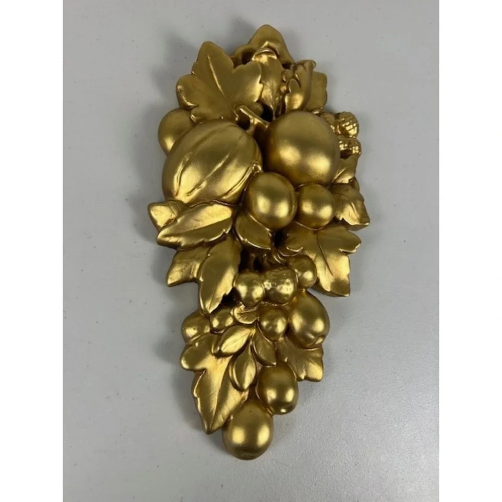 Vintage Roman Art Co Gold Fruit Wall‎ Chalkware Resin Plaque Mid Century 14 Inch